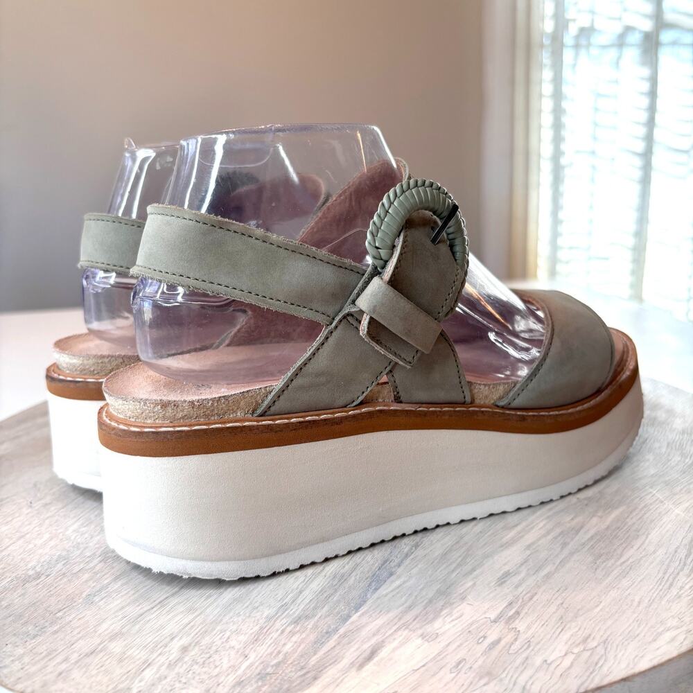 Naot Platform Wedge Sandals Green Nubuck Leather Slingback Women's Size 7 EU 38 - Picture 6 of 12